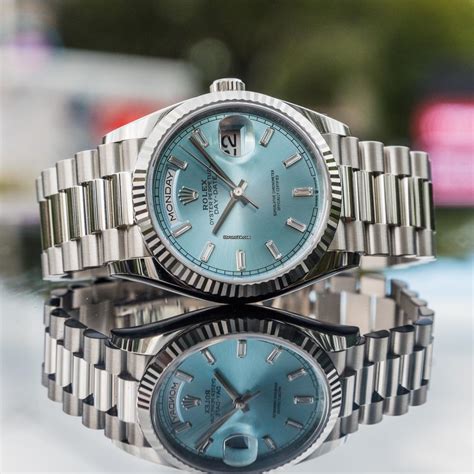 baby blue rolex day date|Rolex watch with blue face.